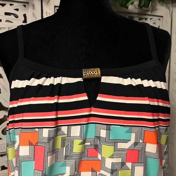 SCARLETT SASSY BLACK PINK & MULTICOLOR GEOMETRIC DESIGN SLEEVELESS MAXI DRESS - Picture 4 of 8